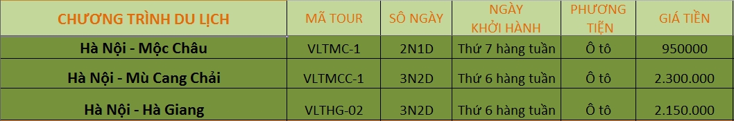 Tour du lịch Mộc Châu- Mai Châu - Hà Giang